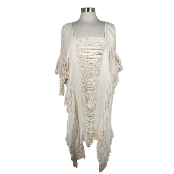 Beach Boho Sheer Knit Swimsuit Cover Up Lightweight Fringe Trim - Picture 4 of 10
